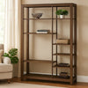 Loe Bookcase | 7 Shelves | Industrial Brown Wood Shelves | Metal 45"