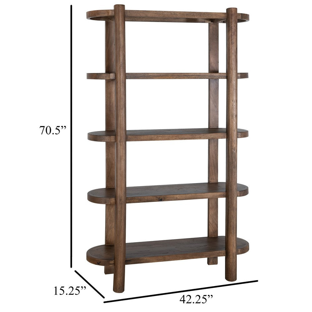 Eray Bookcase | 4 Shelves | Almond Barrel Brown Mango Wood | 71’’