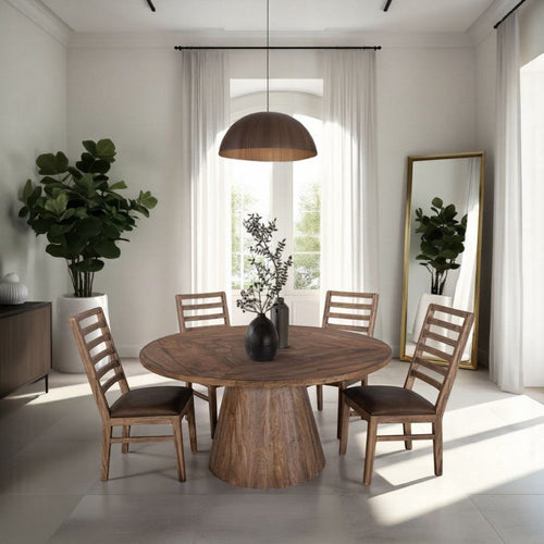 Eray Dining Chair Set of 2, Black Polyester, Almond, Barrel Brown Wood