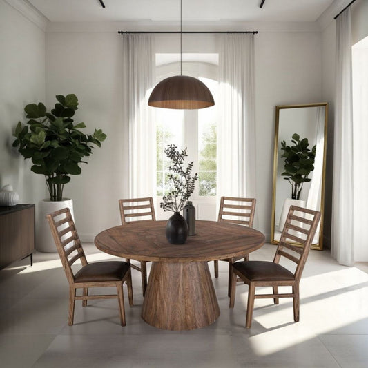 Eray Dining Chair Set of 2, Black Polyester, Almond, Barrel Brown Wood