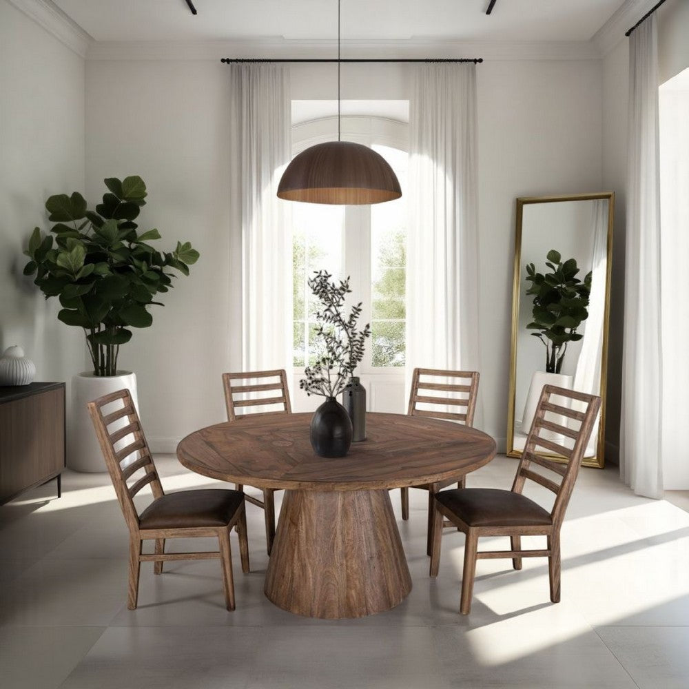 Eray Dining Chair Set of 2, Black Polyester, Almond, Barrel Brown Wood