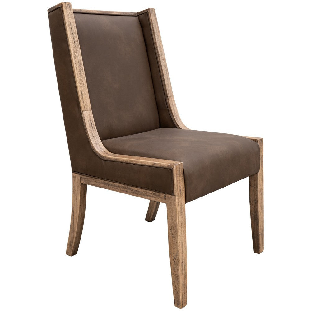 Eray Dining Chair Set of 2, Light Brown Melina Wood, Dark Polyester