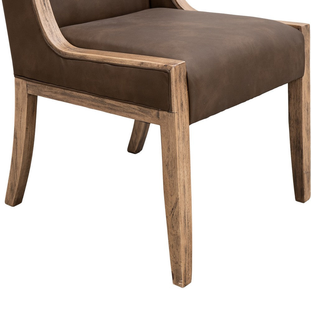 Eray Dining Chair Set of 2 Light Brown Melina Wood Dark Polyester BM334285