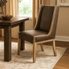 Eray Dining Chair Set of 2, Light Brown Melina Wood, Dark Polyester