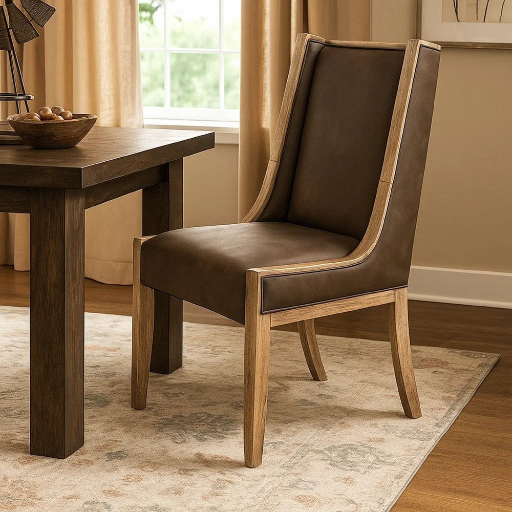Eray Dining Chair Set of 2, Light Brown Melina Wood, Dark Polyester