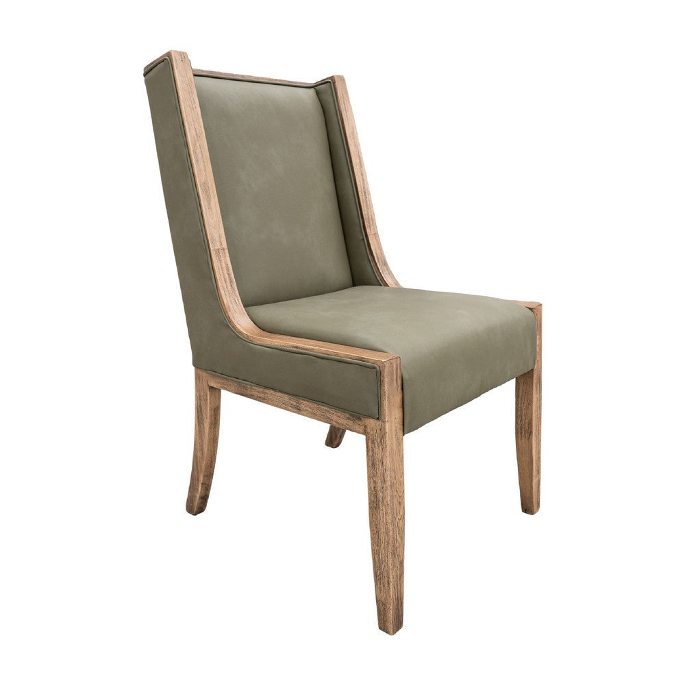 Eray Dining Chair Set of 2 Light Brown Wood Olive Green Polyester BM334286