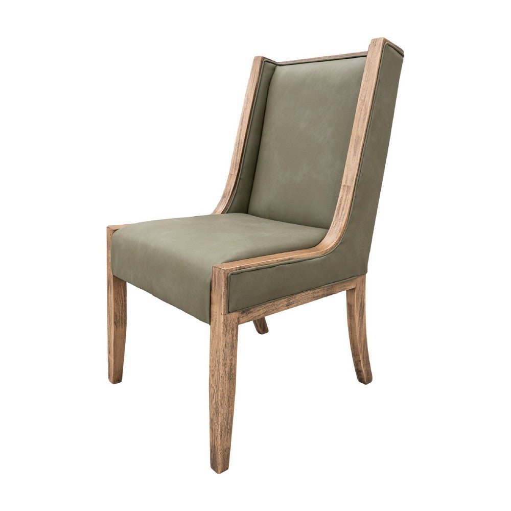 Eray Dining Chair Set of 2 Light Brown Wood Olive Green Polyester BM334286