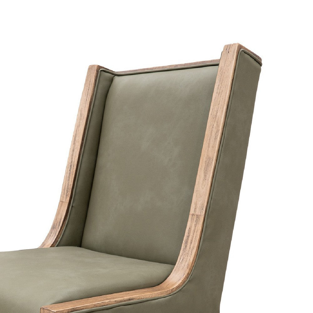 Eray Dining Chair Set of 2 Light Brown Wood Olive Green Polyester BM334286