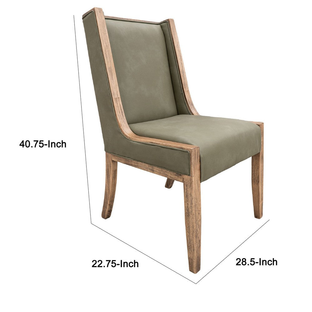Eray Dining Chair Set of 2 Light Brown Wood Olive Green Polyester BM334286
