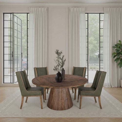 Eray Dining Chair Set of 2, Light Brown Wood, Olive Green Polyester