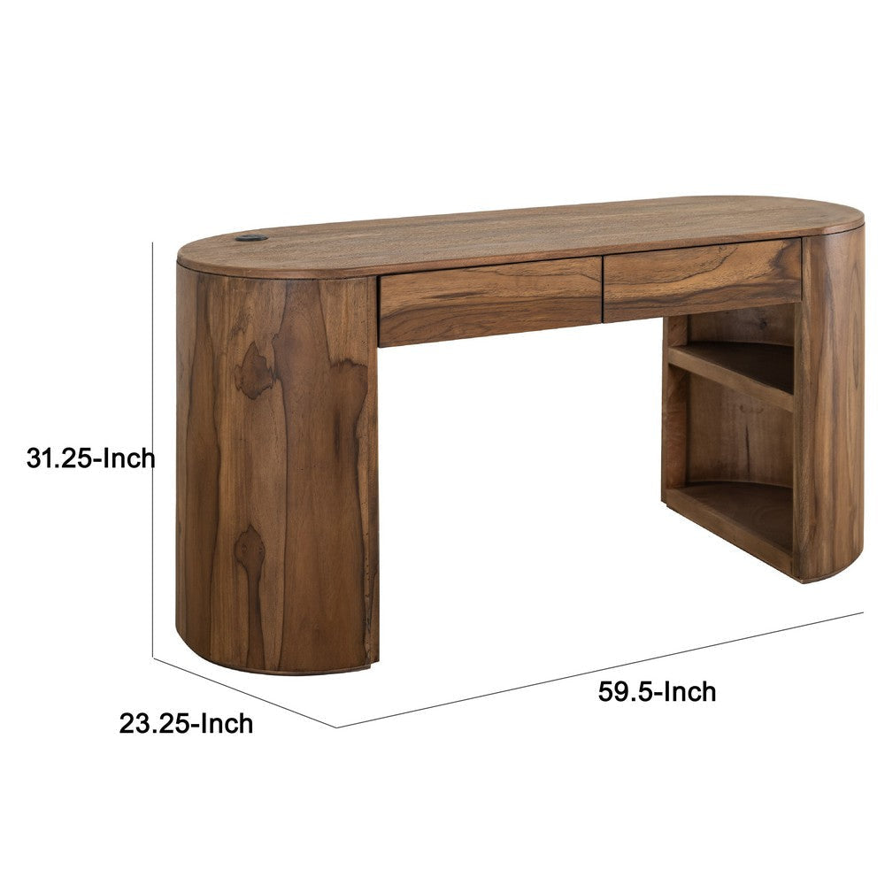 Eray Office Desk | 2 Drawers | Almond Barrel Brown Mango Wood | 60’’