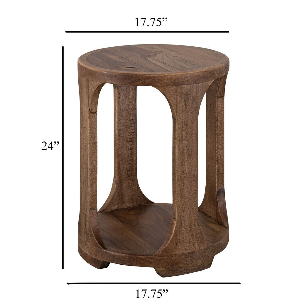 Eray Chairside Table | Shelf | Almond Barrel Brown Mango Wood | 18’’ BM334294