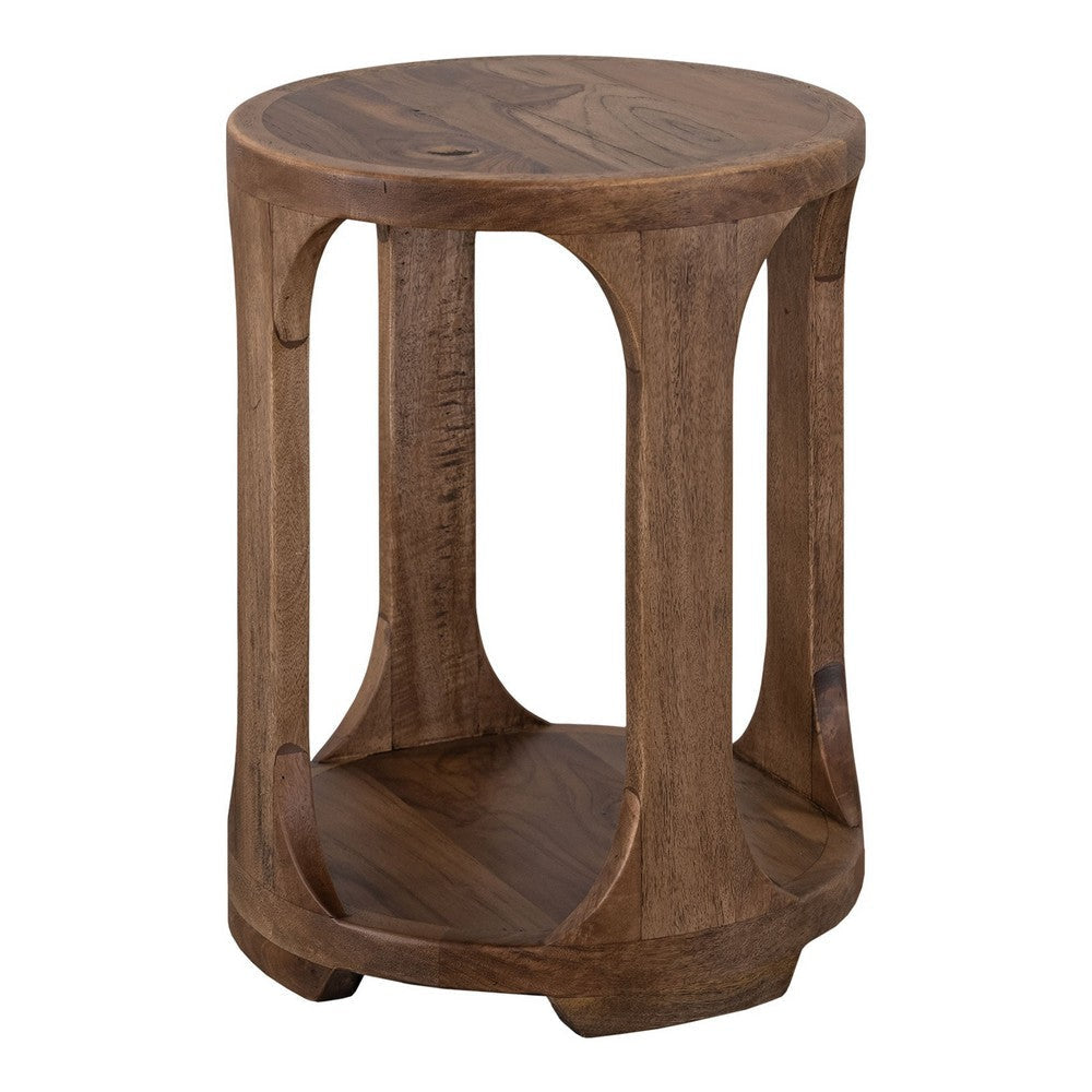 Eray Chairside Table | Shelf | Almond Barrel Brown Mango Wood | 18"