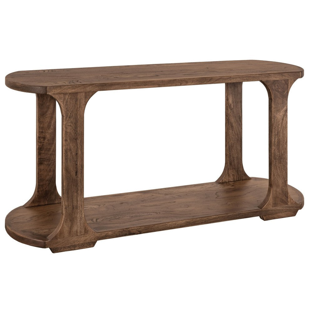 Eray Sofa Console Table | 1 Shelf | Almond Barrel Brown Wood | 59"
