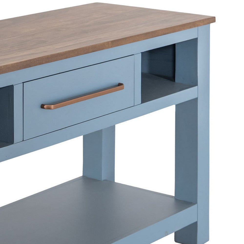 Irra Sofa Console Table | 3 Shelves | Slate Blue | Brown Wood | 62’’ BM334298