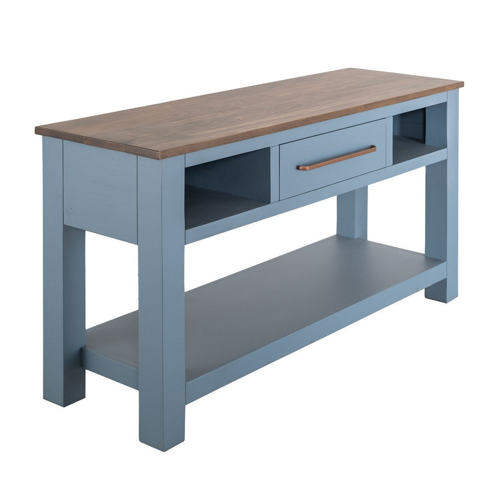 Irra Sofa Console Table | 3 Shelves | Slate Blue | Brown Wood | 62"