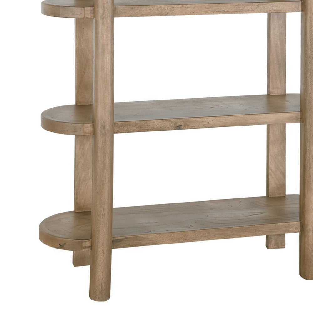 Eray Bookcase 4 Tier Oval Shelves Teak Mango Wood 71 Inch