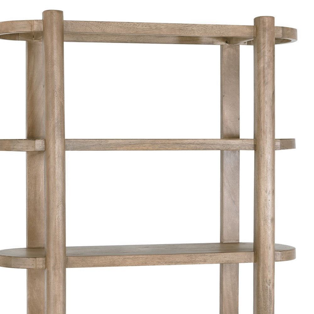 Eray Bookcase 4 Tier Oval Shelves Teak Mango Wood 71 Inch