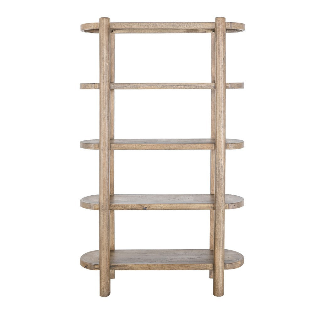 Eray Bookcase, 4 Tier Oval Shelves, Teak, Mango Wood, 71 Inch