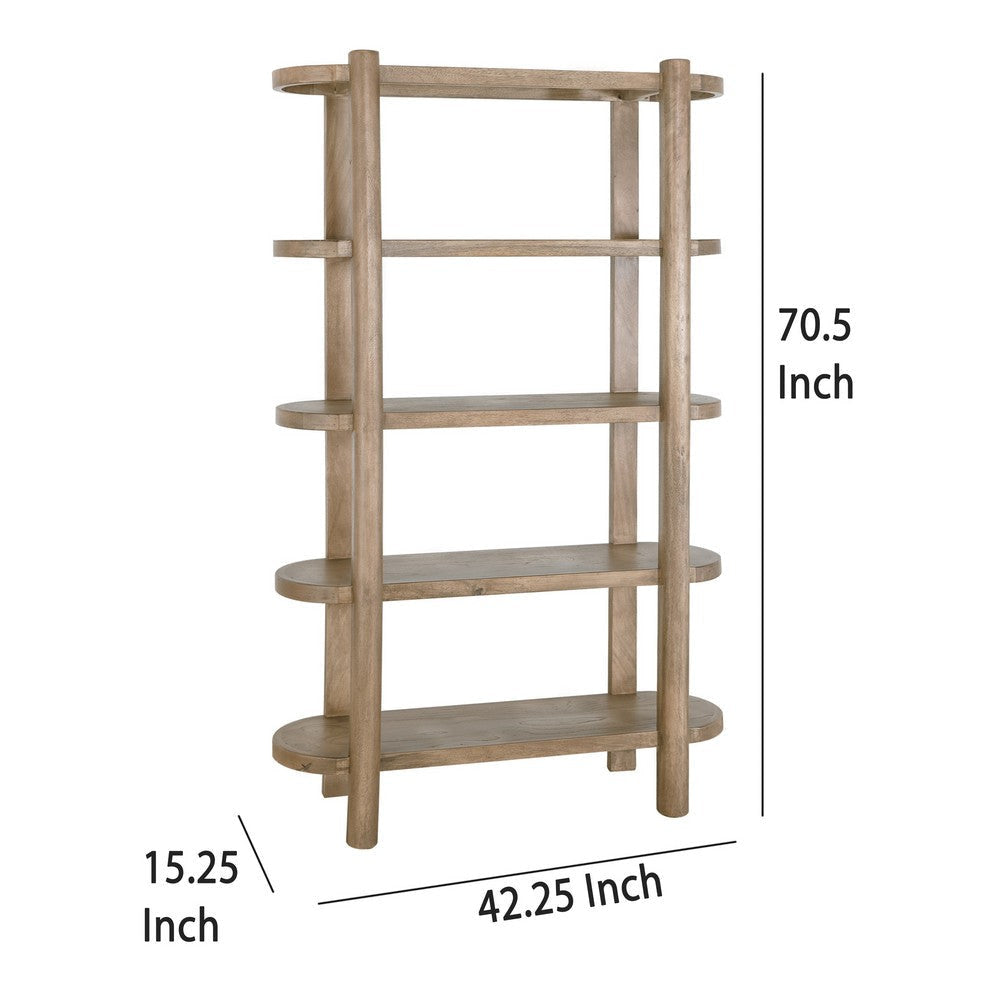 Eray Bookcase 4 Tier Oval Shelves Teak Mango Wood 71 Inch