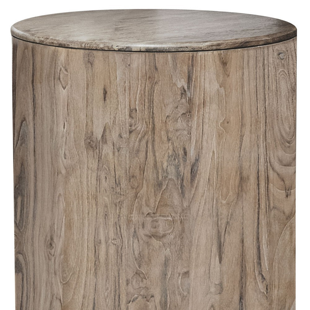 Eray Chairside Table | Drum Shape Light Brown Teak Mango Wood 18’’ BM334309