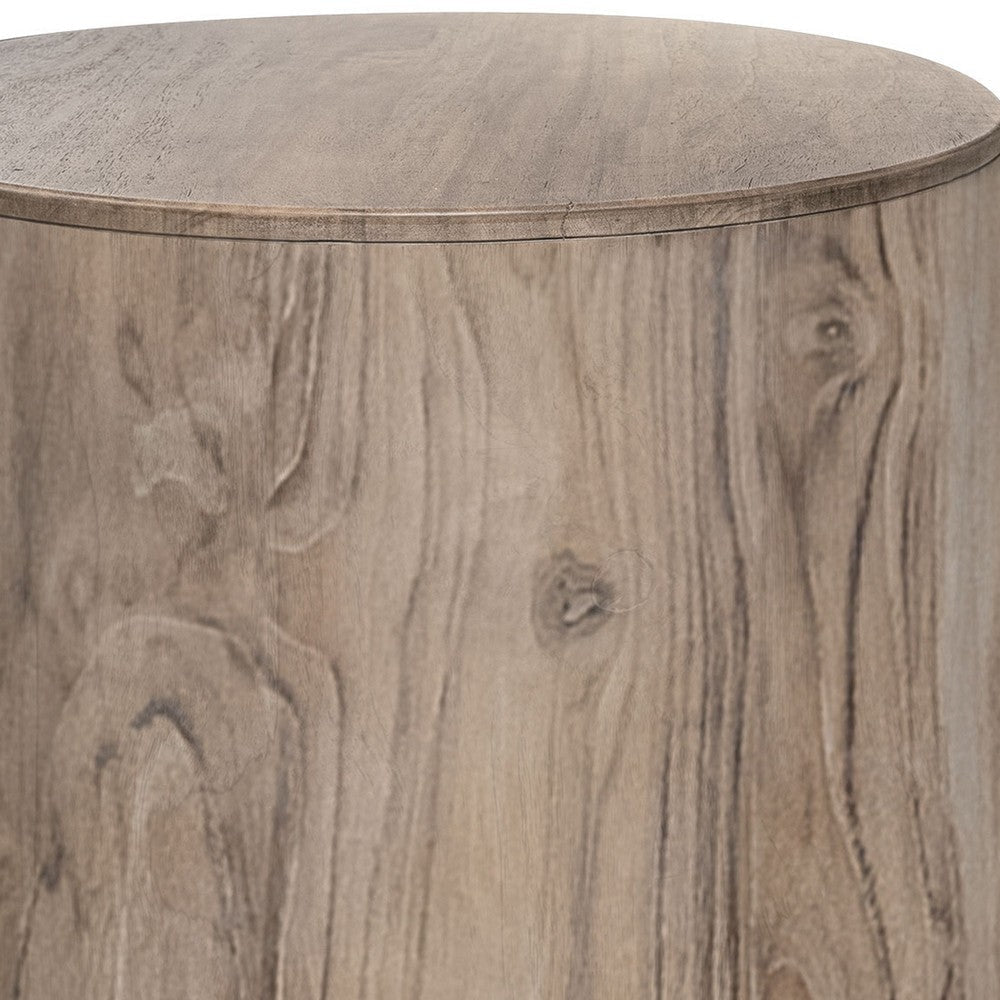 Eray Side End Table | Drum Shape Light Brown Teak Mango Wood 24’’ BM334312