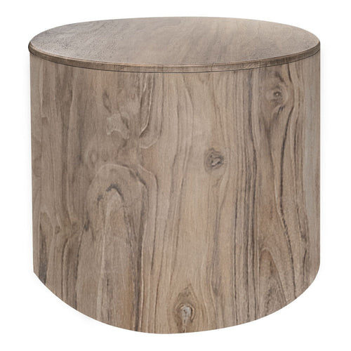 Eray Side End Table | Drum Shape, Light Brown Teak, Mango Wood, 24"