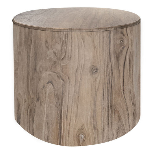 Eray Side End Table | Drum Shape, Light Brown Teak, Mango Wood, 24"
