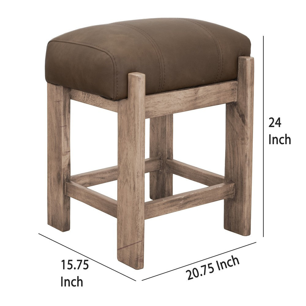 Eray Counter Height Stool | Dark Brown Faux Leather | Melina Wood 24’’ BM334314