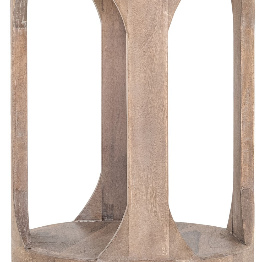 Eray 18’’ Round Side Table with Shelf Light Brown Teak Mango Wood
