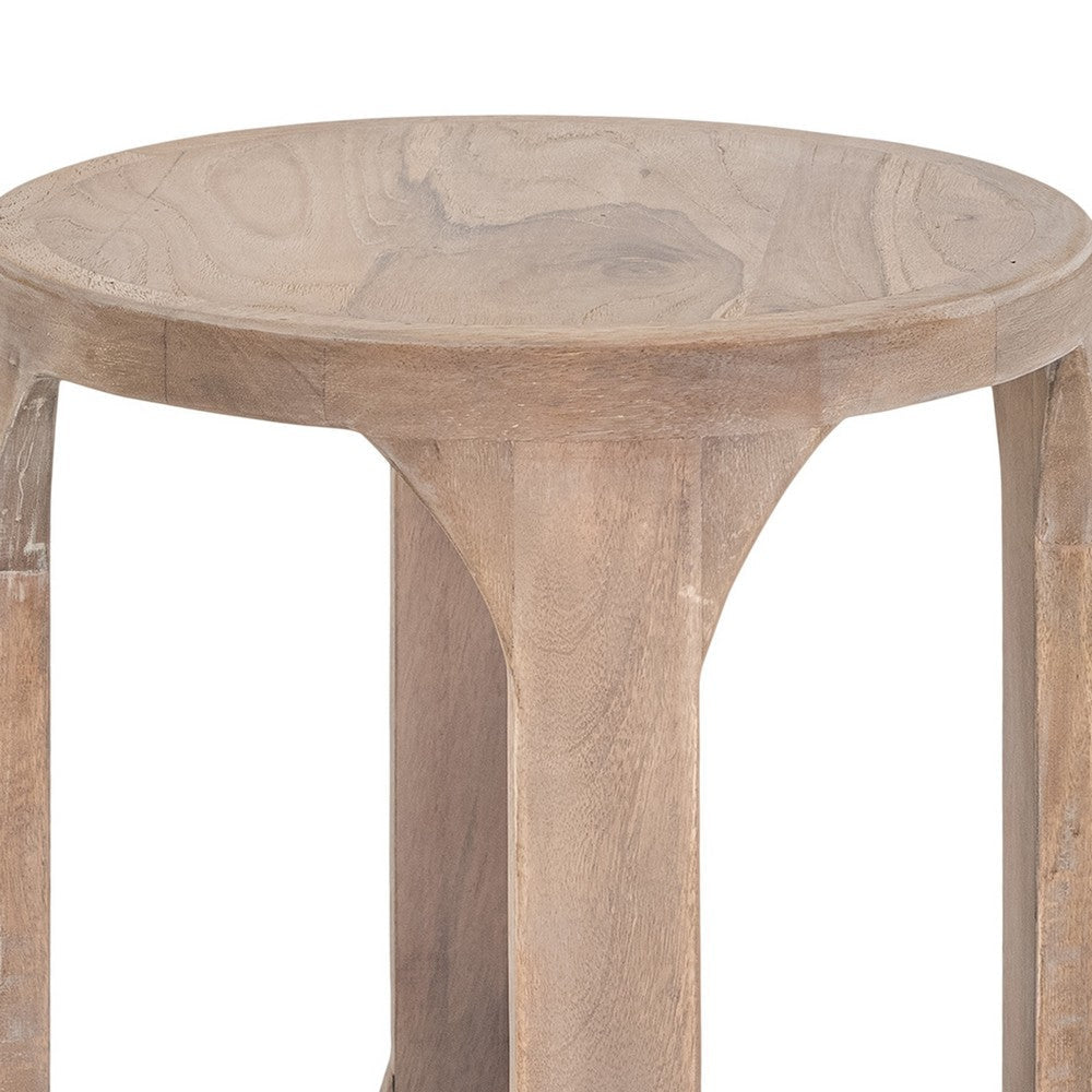 Eray 18’’ Round Side Table with Shelf Light Brown Teak Mango Wood