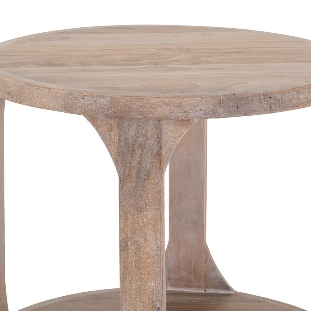 Eray Side End Table Bottom Shelf 26 Inch Round Open Frame Brown Teak BM334321