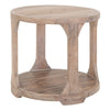 Eray Side End Table, Bottom Shelf 26 Inch Round Open Frame, Brown Teak