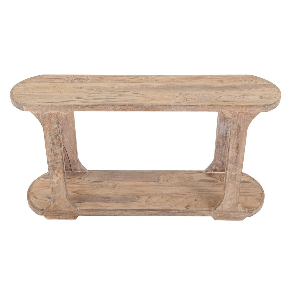 Eray 59’’ Sofa Console Table with Shelf Oblong Frame Brown Teak Wood