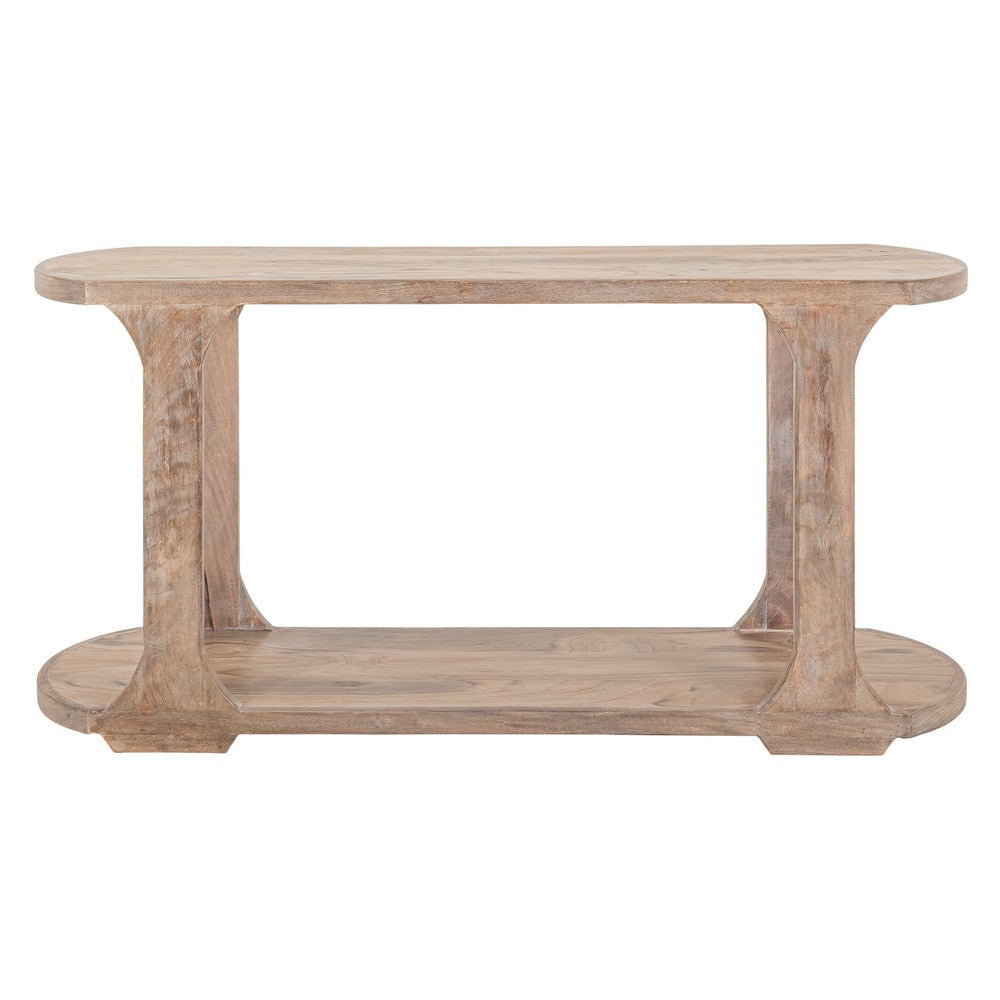 Eray 59’’ Sofa Console Table with Shelf Oblong Frame Brown Teak Wood