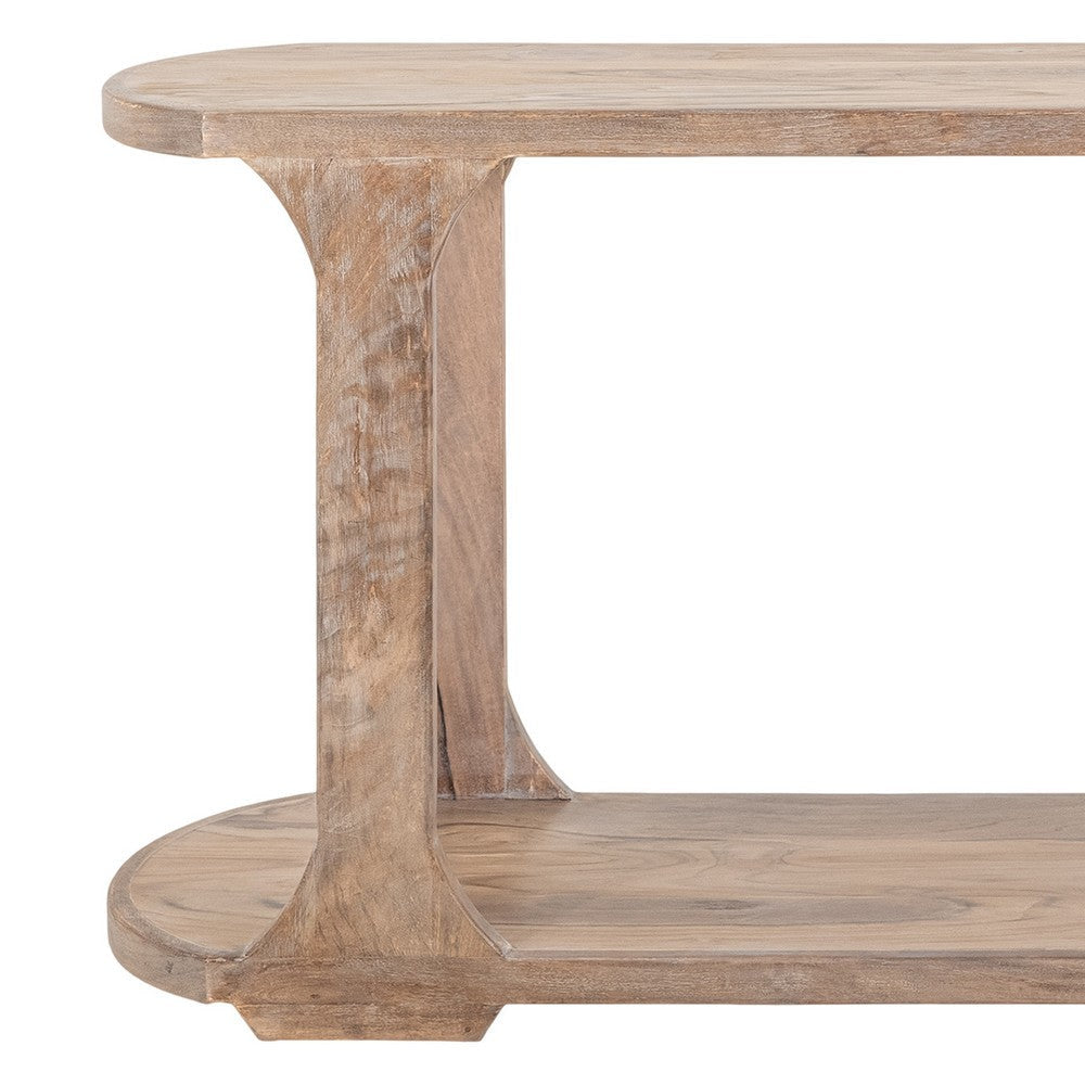 Eray 59’’ Sofa Console Table with Shelf Oblong Frame Brown Teak Wood