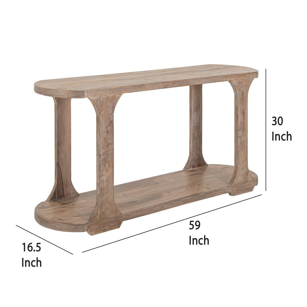 Eray 59’’ Sofa Console Table with Shelf Oblong Frame Brown Teak Wood
