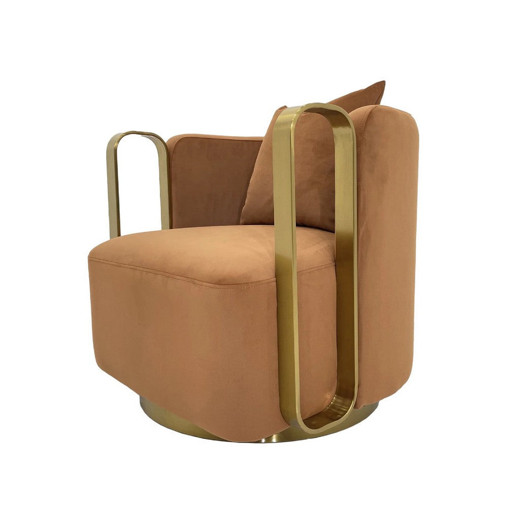 Boko Swivel Accent Club Chair Orange Velvet Fabric Matte Gold Metal BM334326