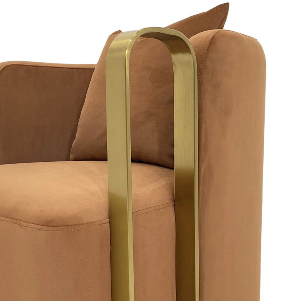 Boko Swivel Accent Club Chair Orange Velvet Fabric Matte Gold Metal BM334326