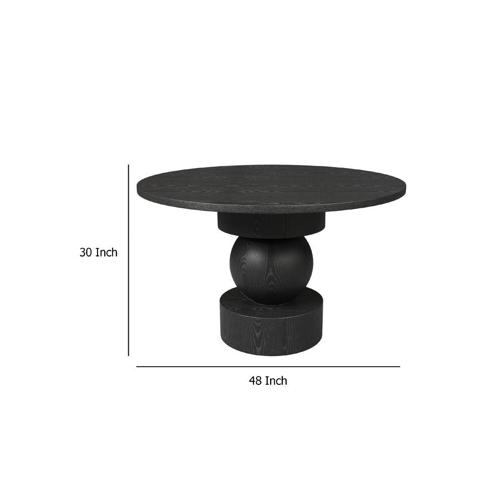 Dining Table | Black Solid Wood | 48’’ Round Top | Classic Turned Base BM334327