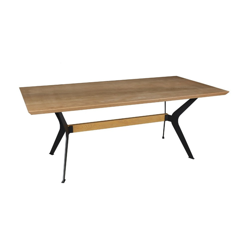 Dining Table | 79" | Rectangular Brown Wood Top | Black Metal Legs