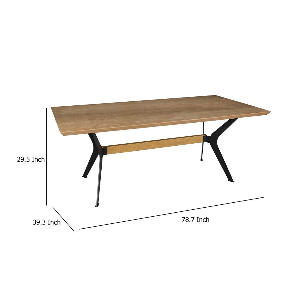 Dining Table | 79’’ | Rectangular Brown Wood Top | Black Metal Legs BM334328