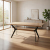 Dining Table | 79" | Rectangular Brown Wood Top | Black Metal Legs