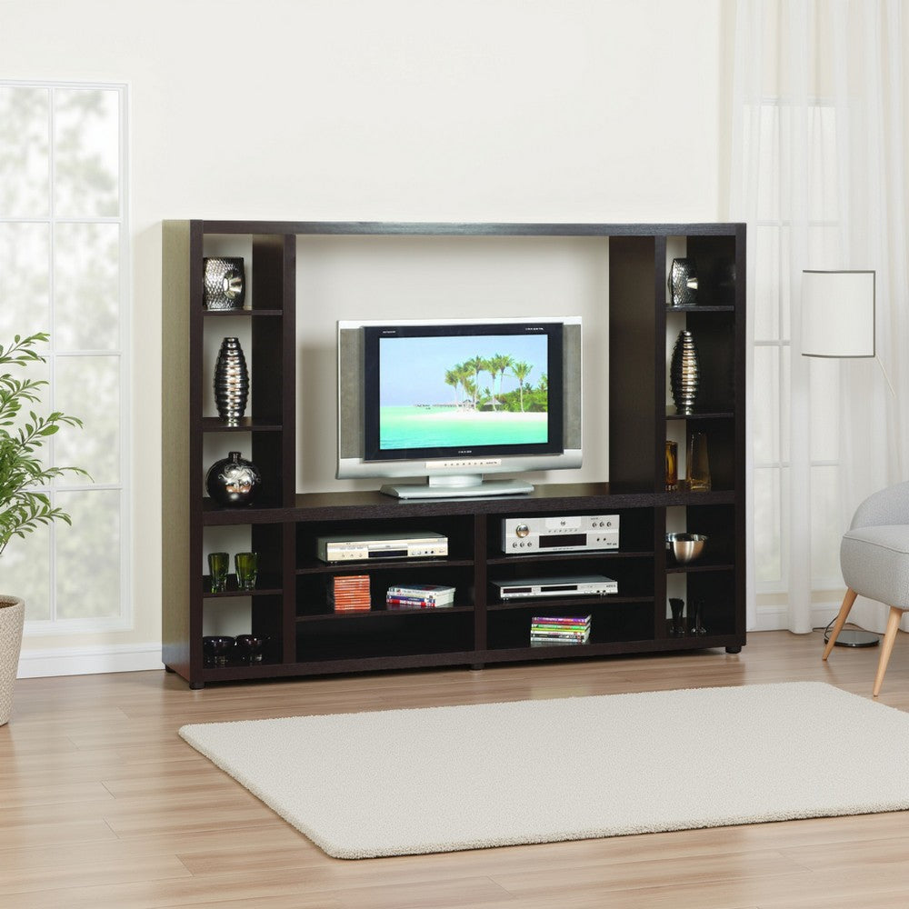 TV Stand Cabinet with Piers for 48 Inch Screen, 10 Shelves, Brown