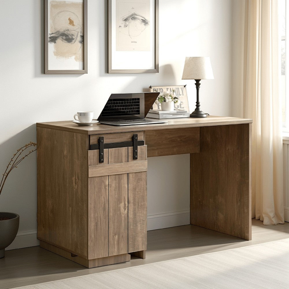 Fior Home Writing Desk | 47" | Hazelnut Brown Wood | Faux Barn Door