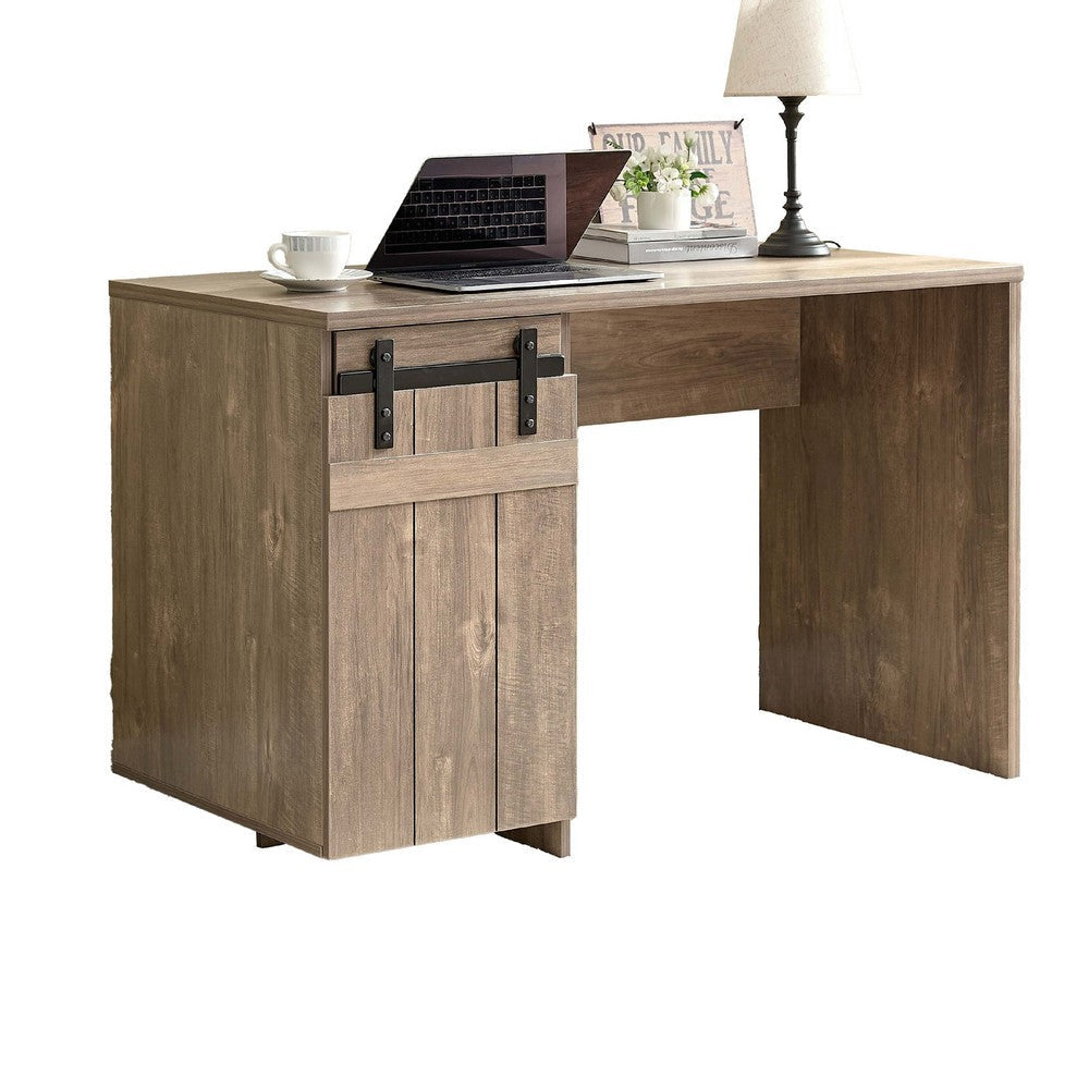 Fior Home Writing Desk | 47" | Hazelnut Brown Wood | Faux Barn Door
