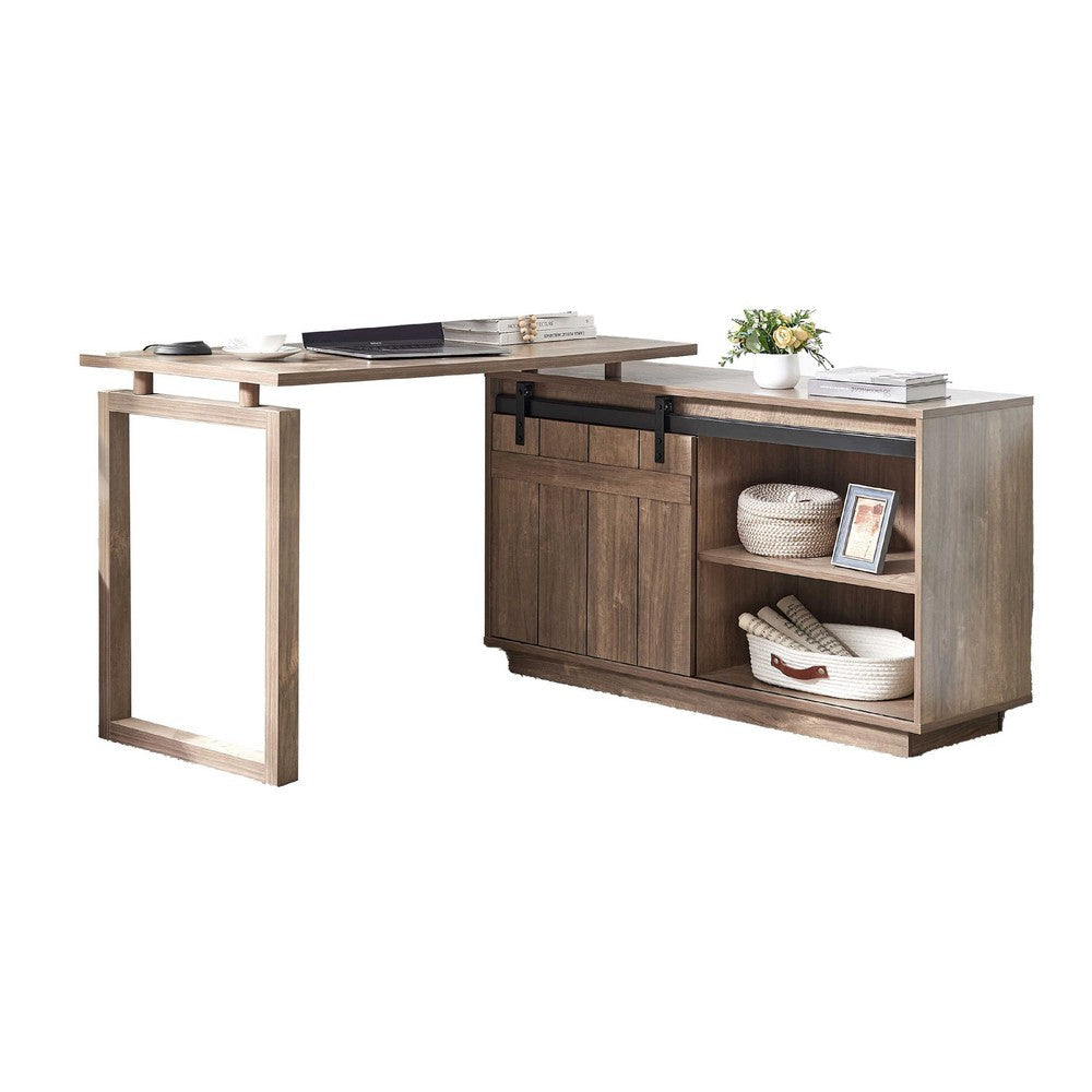 Fior L Shaped Writing Desk | 56’’ | Hazelnut Brown Wood | Barn Door