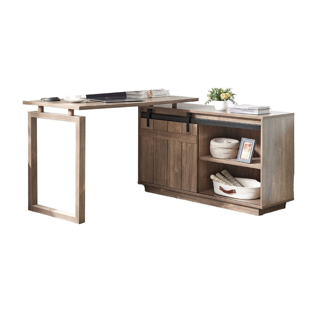 Fior L Shaped Writing Desk | 56’’ | Hazelnut Brown Wood | Barn Door