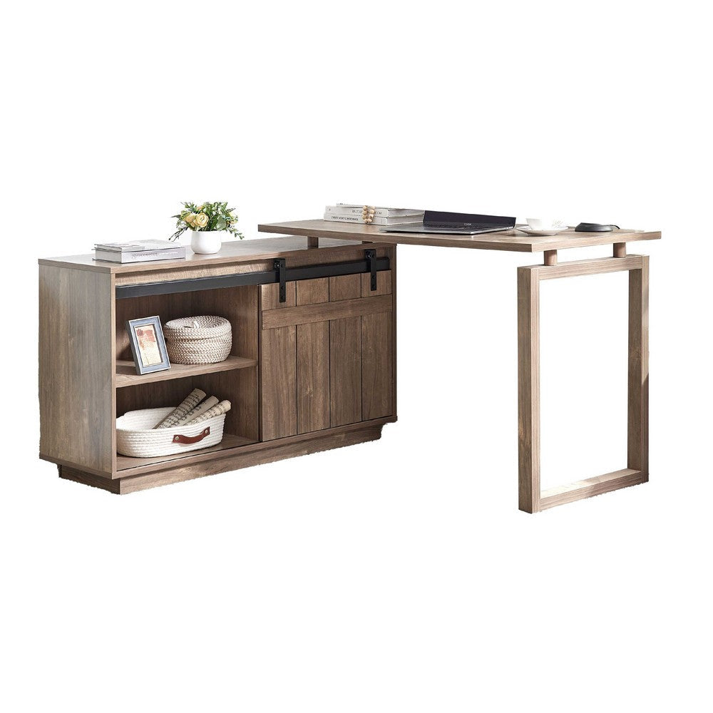 Fior L Shaped Writing Desk | 56" | Hazelnut Brown Wood | Barn Door