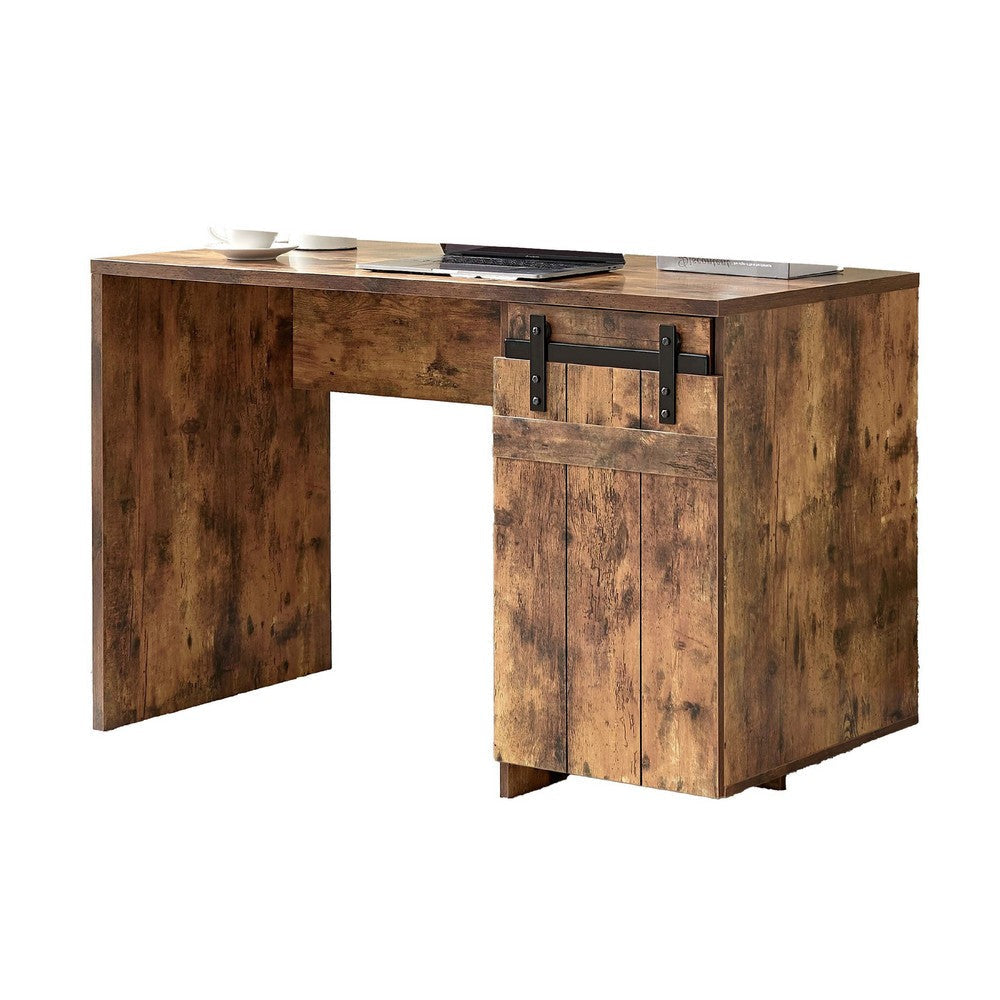 Fior Home Writing Desk | 47’’ | Distressed Brown Wood | Faux Barn Door
